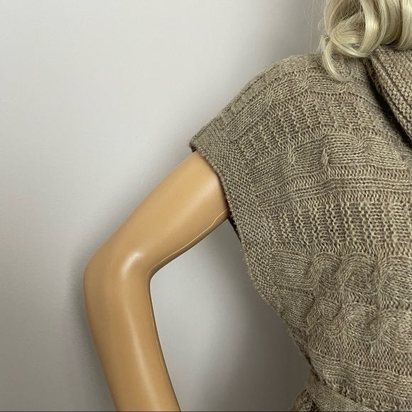 Berretti Sweater Tunic Cowl Neck Sleeveless Tie Waist Tan M - Picture 3 of 12